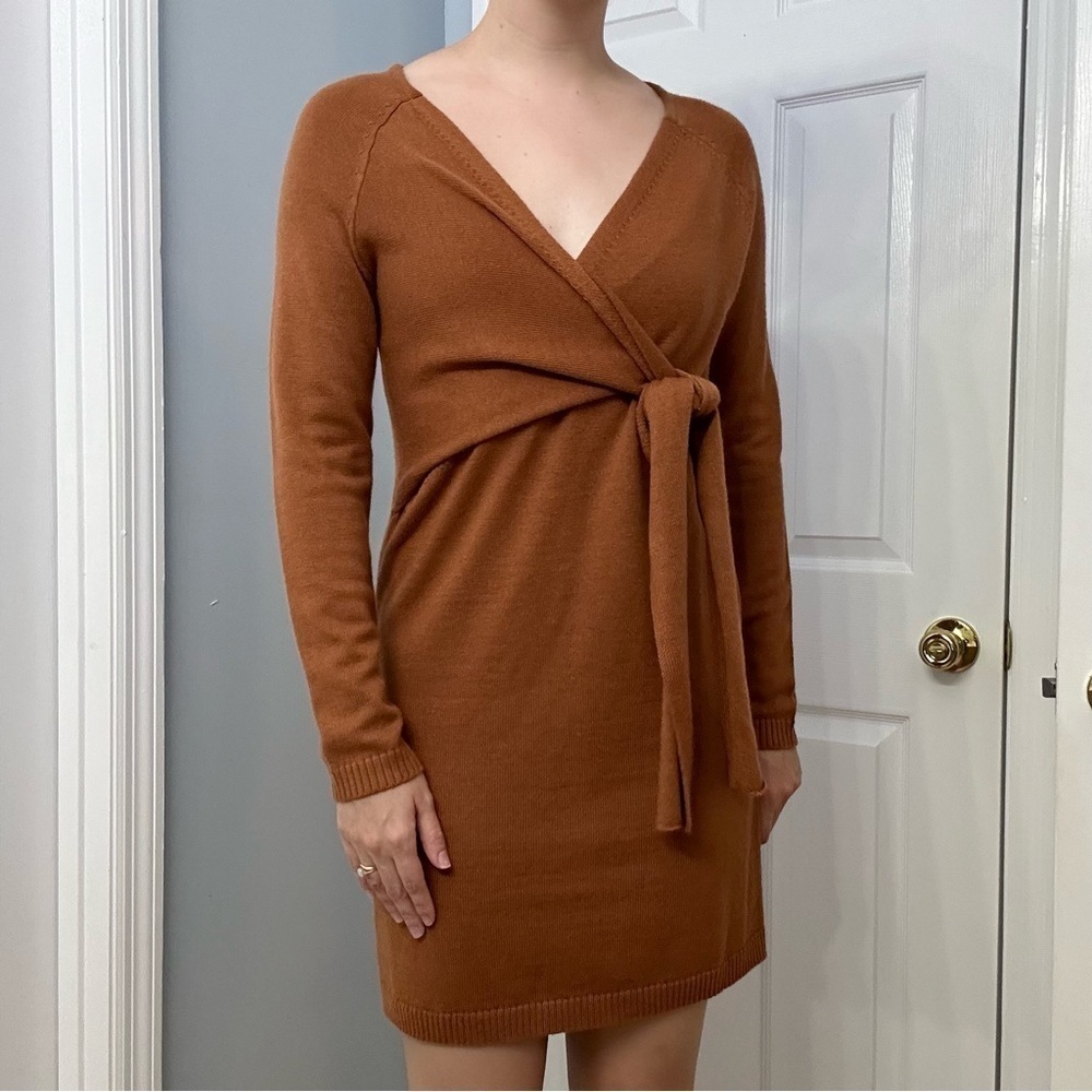 Revolve Song of Style Dress Sweater Knit Wrap Fall Brown Amber Size Extra Small